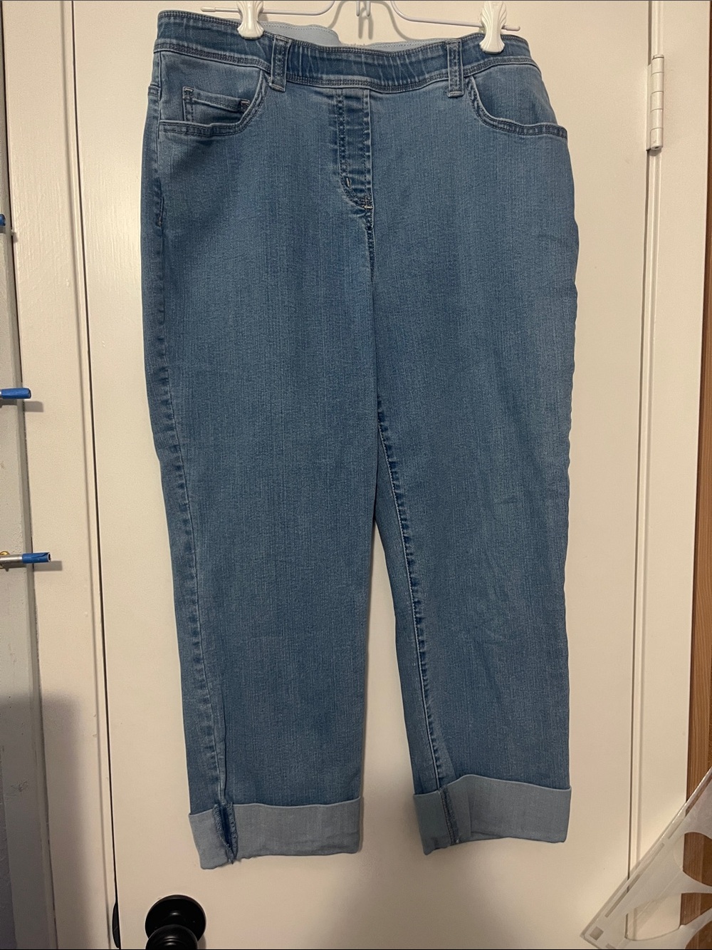 Alia Light Blue Cropped Cuffed Stretch Jeans